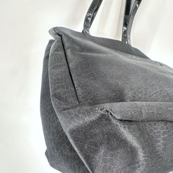 Falchi Sport Black Shoulder Tote Bag Logo Smooth Canvas Patent Leather Straps - Picture 9 of 16